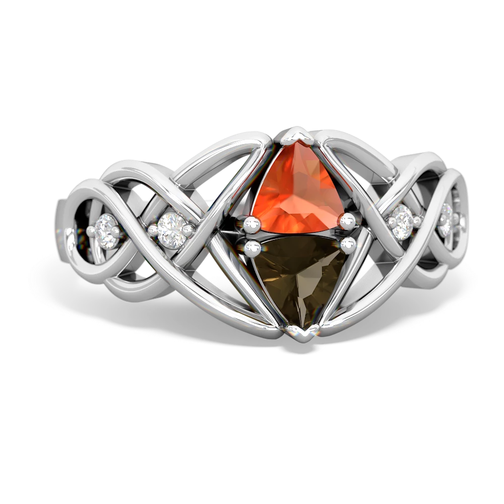 Fire Opal Keepsake Celtic Knot 14K White Gold ring R5300