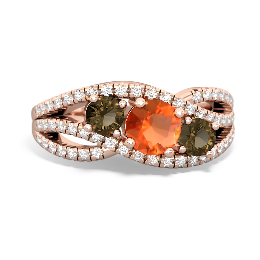 Fire Opal Three Stone Aurora 14K Rose Gold ring R3080