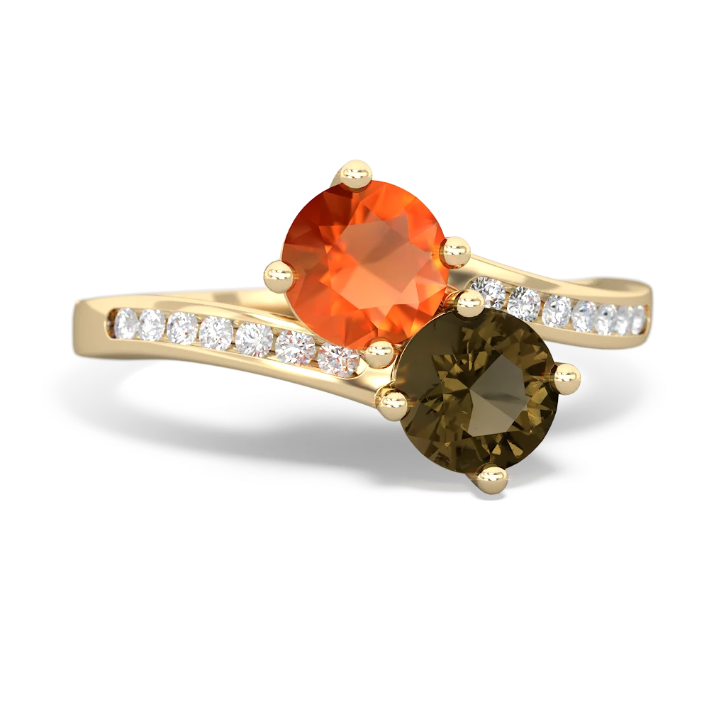 Fire Opal Channel Set Two Stone 14K Yellow Gold ring R5303