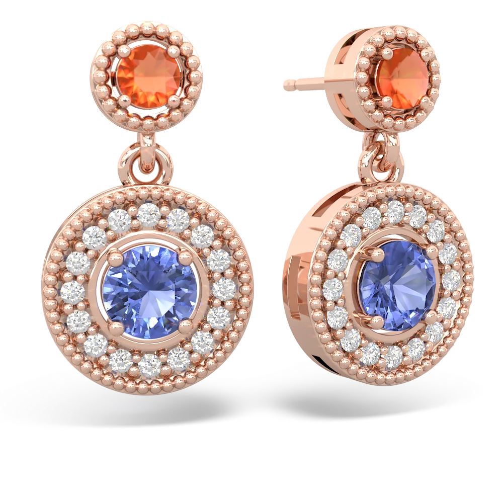 Fire Opal Halo Dangle 14K Rose Gold earrings E5319