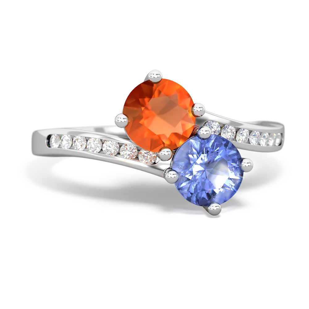 Fire Opal Channel Set Two Stone 14K White Gold ring R5303