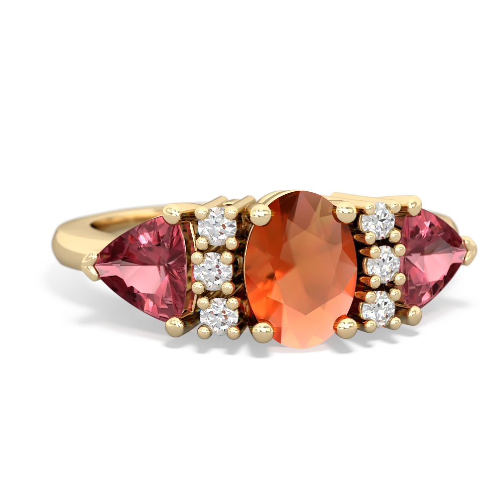 Fire Opal Antique Style Three Stone 14K Yellow Gold ring R2186