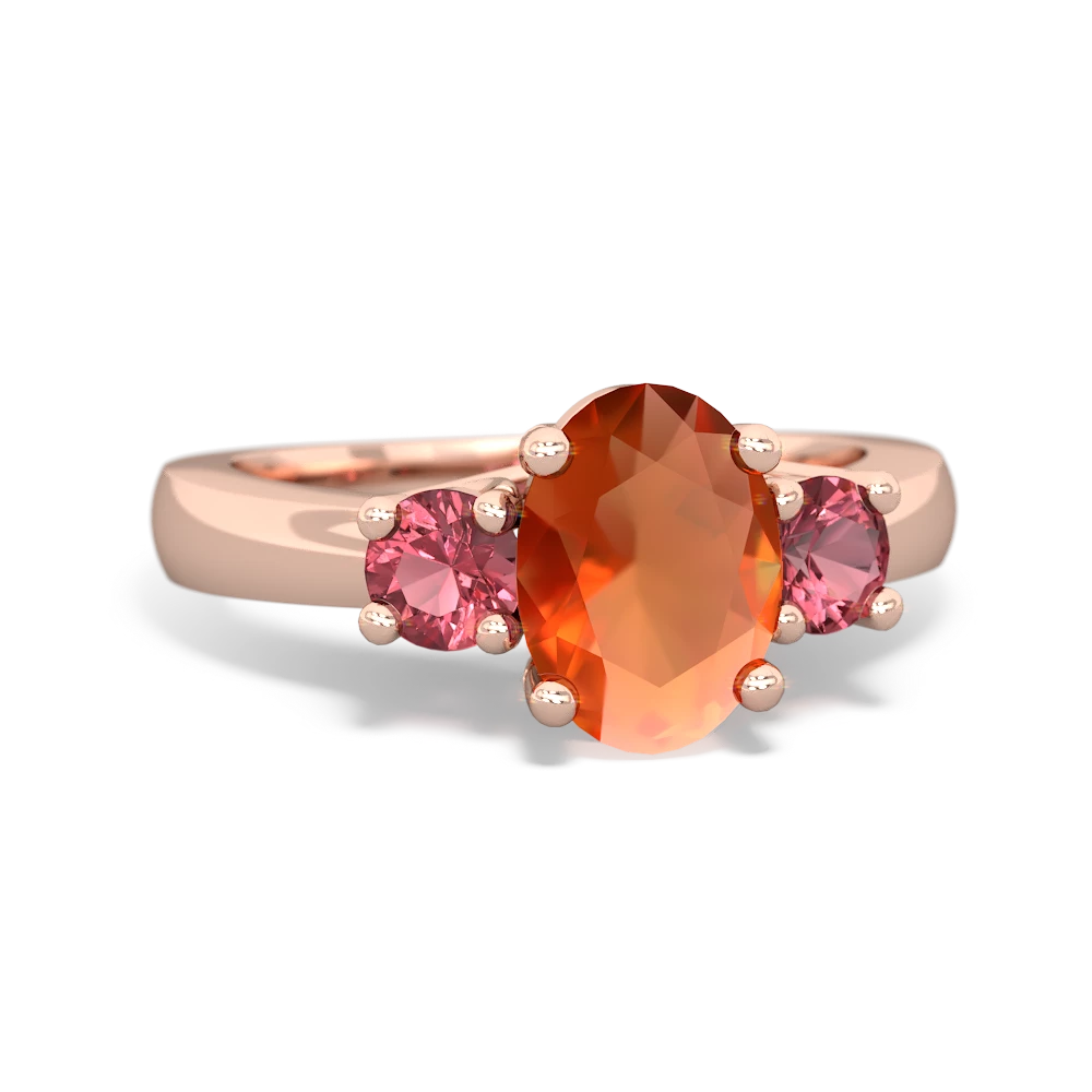 Fire Opal Three Stone Oval Trellis 14K Rose Gold ring R4024