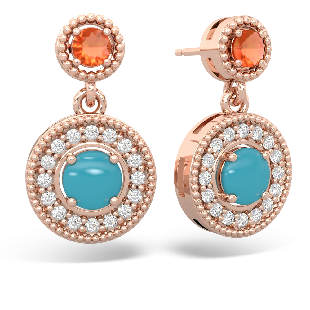 Fire Opal Halo Dangle 14K Rose Gold earrings E5319