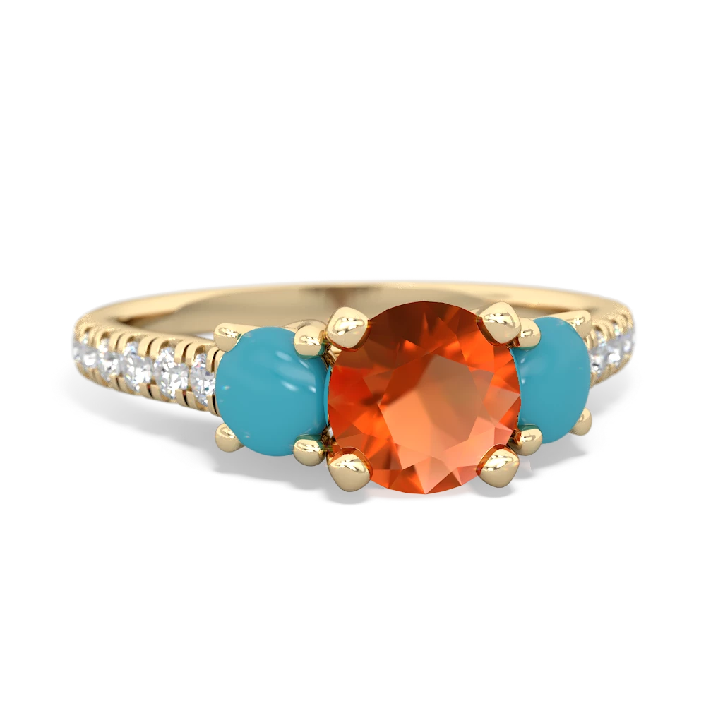 Fire Opal Pave Trellis 14K Yellow Gold ring R5500