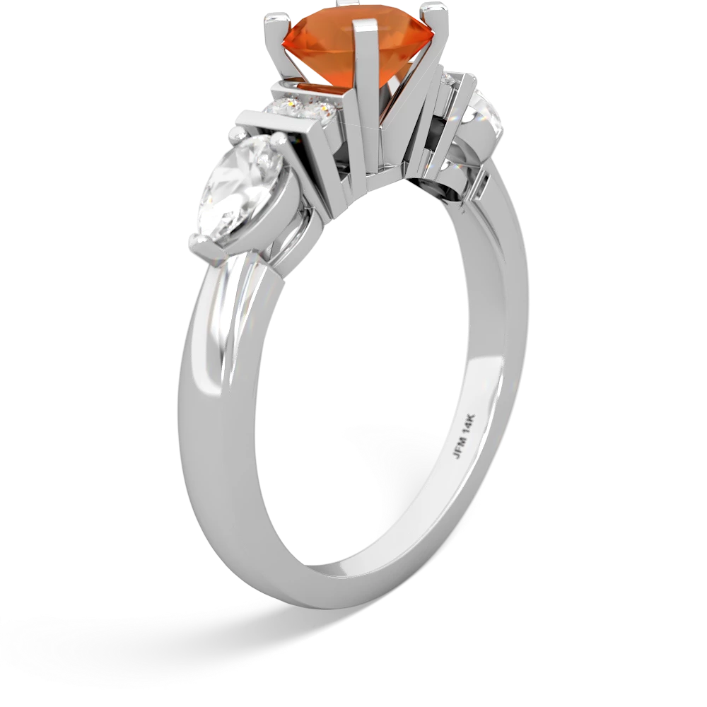 Fire Opal 6Mm Round Eternal Embrace Engagement 14K White Gold ring R2005