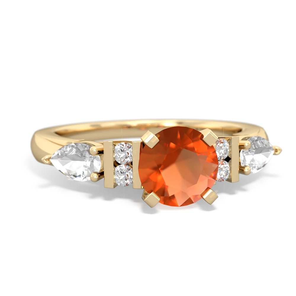 Fire Opal 6Mm Round Eternal Embrace Engagement 14K Yellow Gold ring R2005