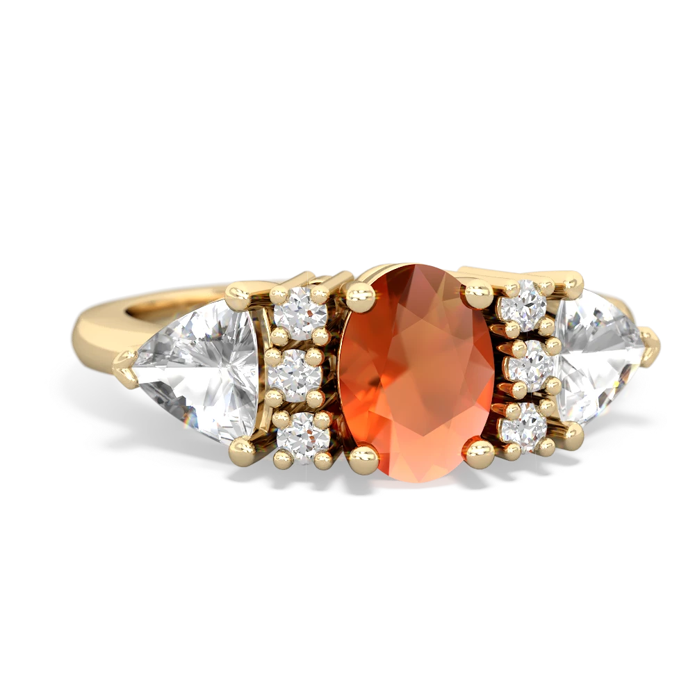 Fire Opal Antique Style Three Stone 14K Yellow Gold ring R2186