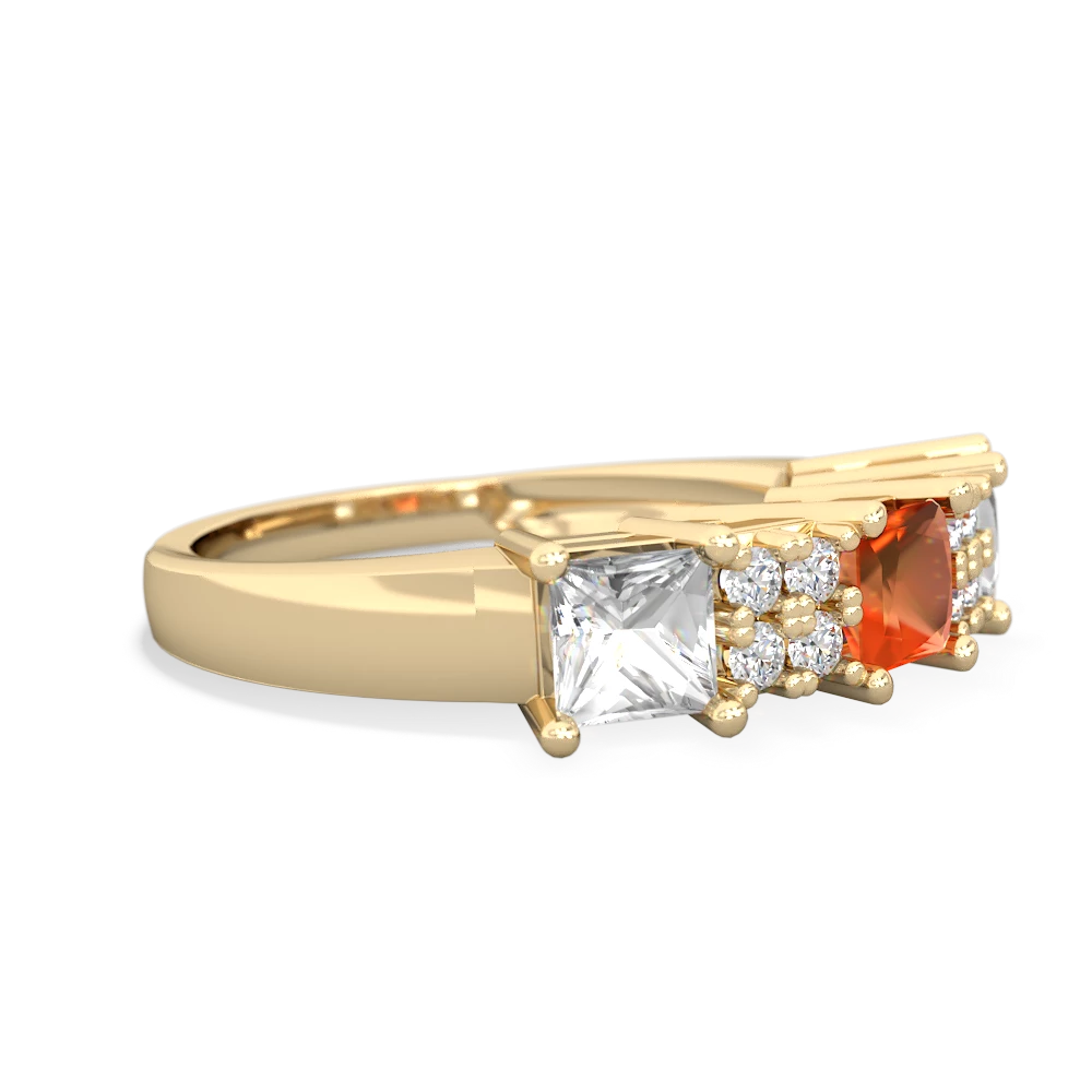 Fire Opal Three Stone Diamond Cluster 14K Yellow Gold ring R2592