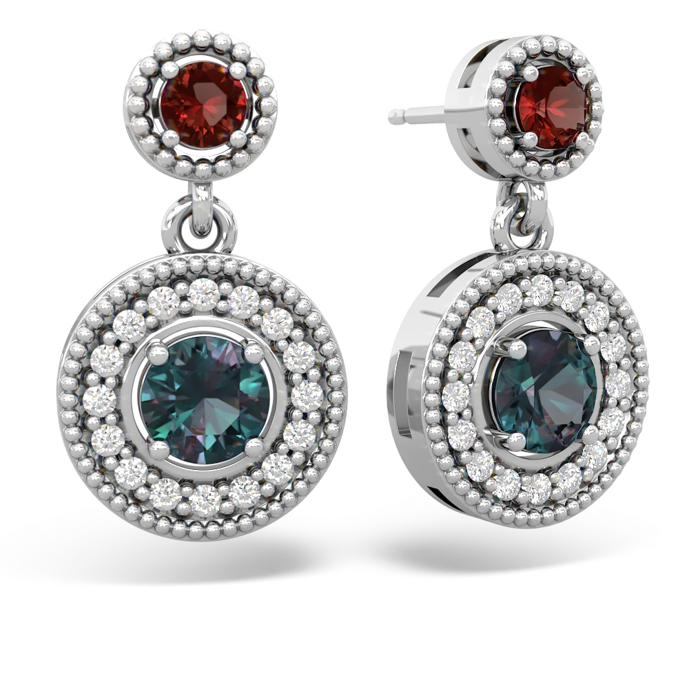 Garnet Halo Dangle 14K White Gold earrings E5319