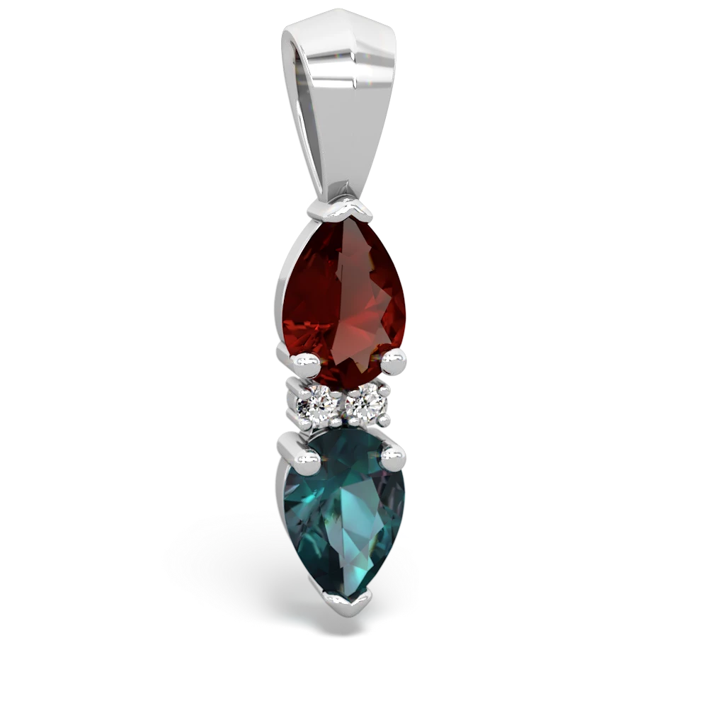 Garnet Bowtie Drop 14K White Gold pendant P0865