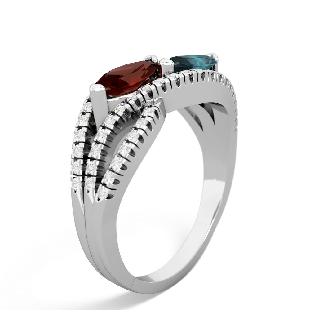 Garnet Diamond Rivers 14K White Gold ring R3070