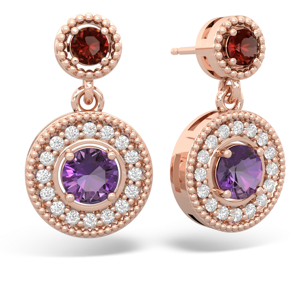 Garnet Halo Dangle 14K Rose Gold earrings E5319