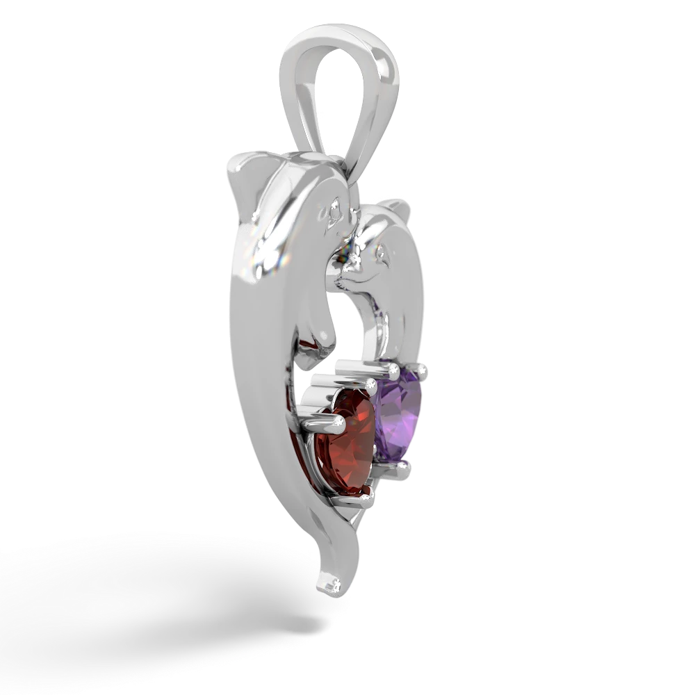 Garnet Dolphin Heart 14K White Gold pendant P5820