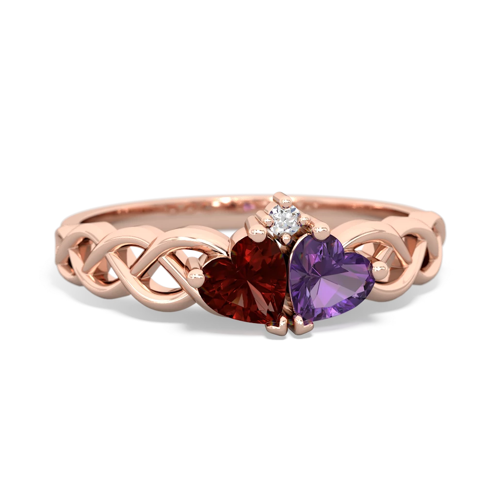 Garnet Heart To Heart Braid 14K Rose Gold ring R5870