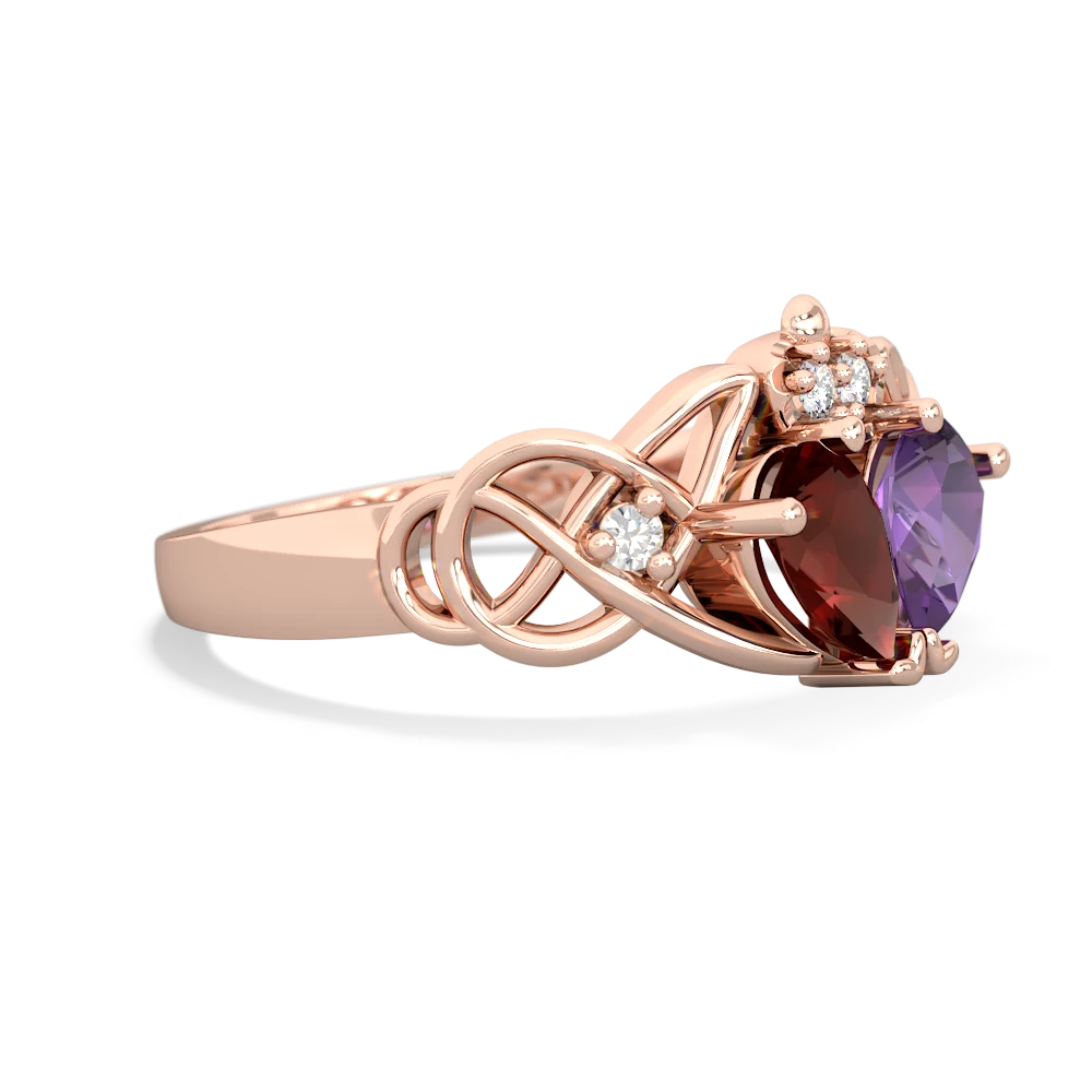 Garnet 'One Heart' Celtic Knot Claddagh 14K Rose Gold ring R5322