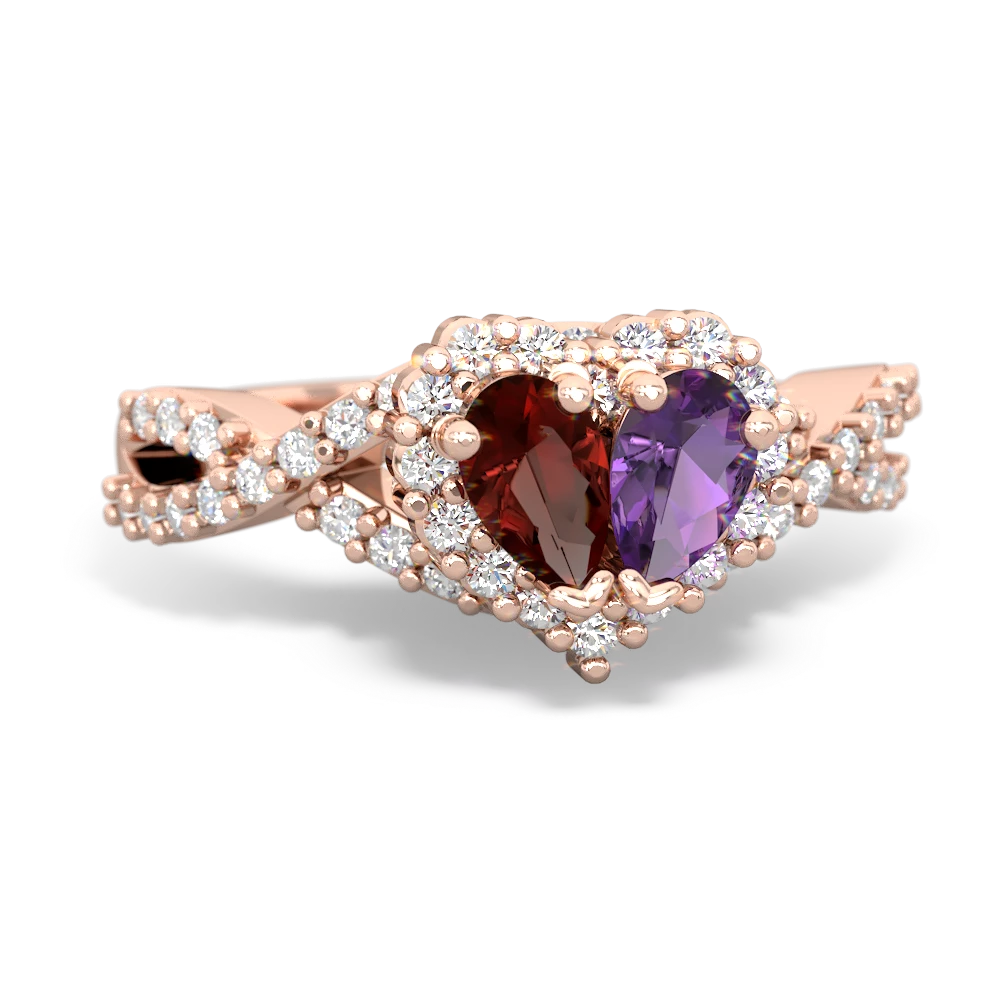 Garnet Diamond Twist 'One Heart' 14K Rose Gold ring R2640HRT