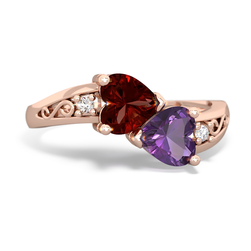 Garnet Snuggling Hearts 14K Rose Gold ring R2178