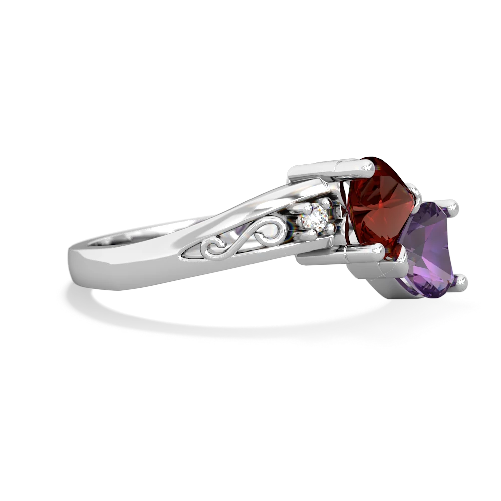 Garnet Snuggling Hearts 14K White Gold ring R2178