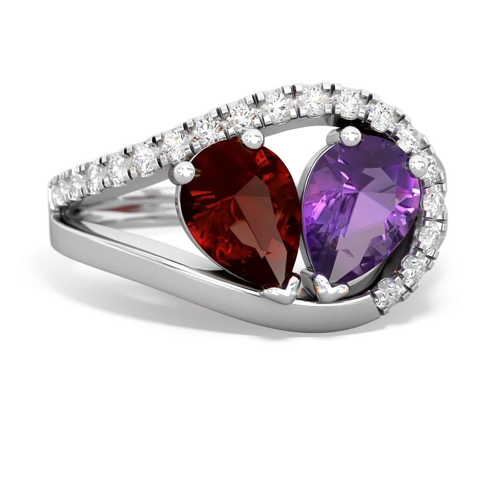 Garnet Nestled Heart Keepsake 14K White Gold ring R5650