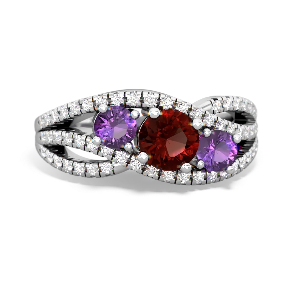 Garnet Three Stone Aurora 14K White Gold ring R3080