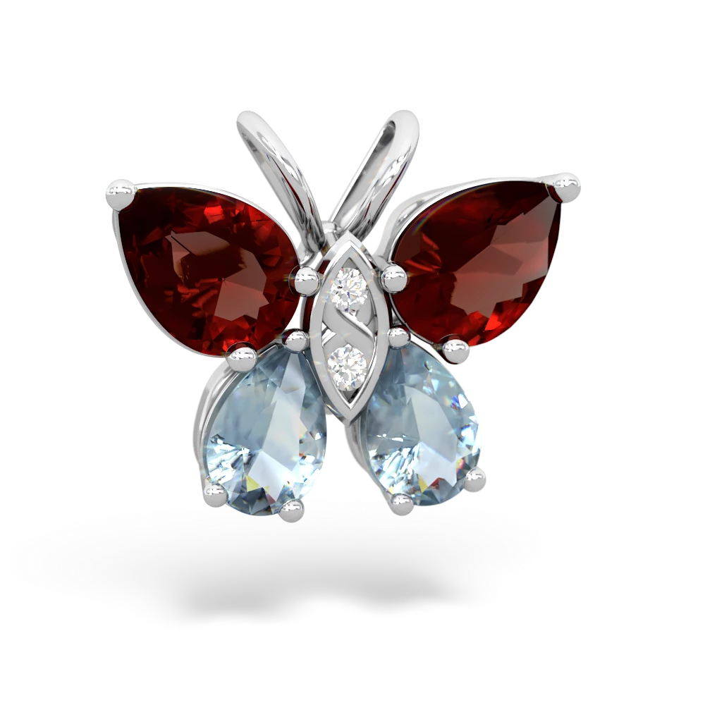 Garnet Butterfly 14K White Gold pendant P2215