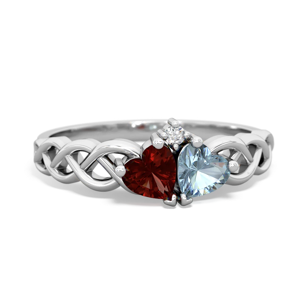 Garnet Heart To Heart Braid 14K White Gold ring R5870