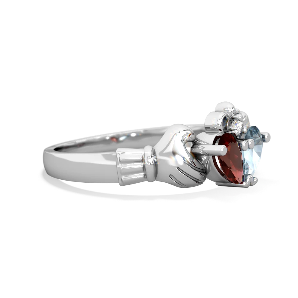 Garnet 'Our Heart' Claddagh 14K White Gold ring R2388