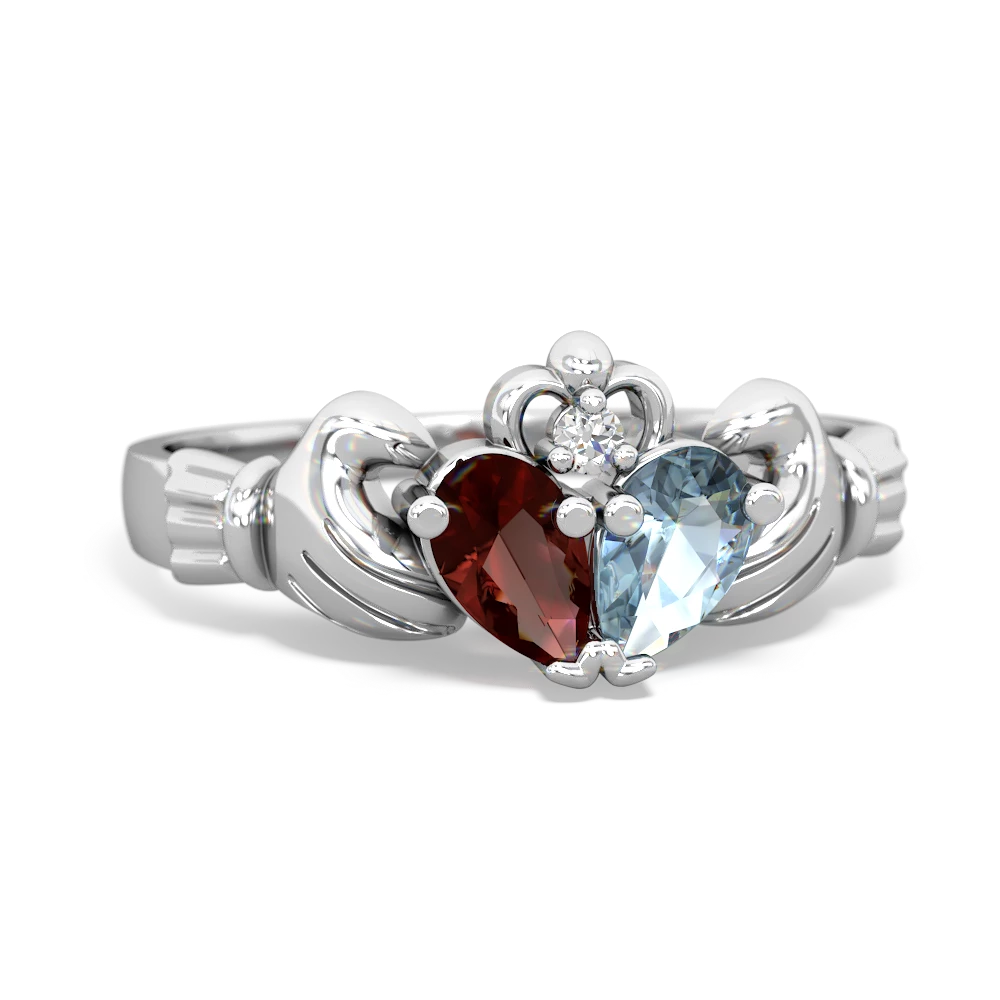 Garnet 'Our Heart' Claddagh 14K White Gold ring R2388