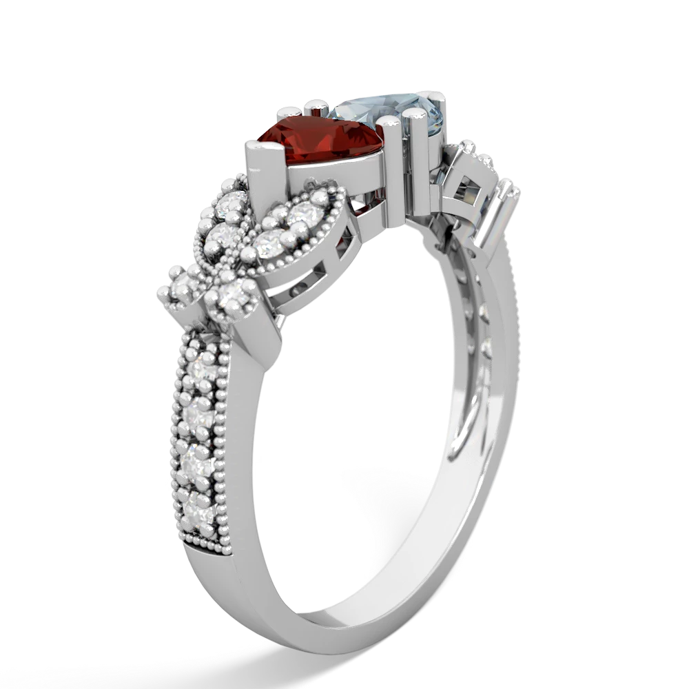 Garnet Diamond Butterflies 14K White Gold ring R5601