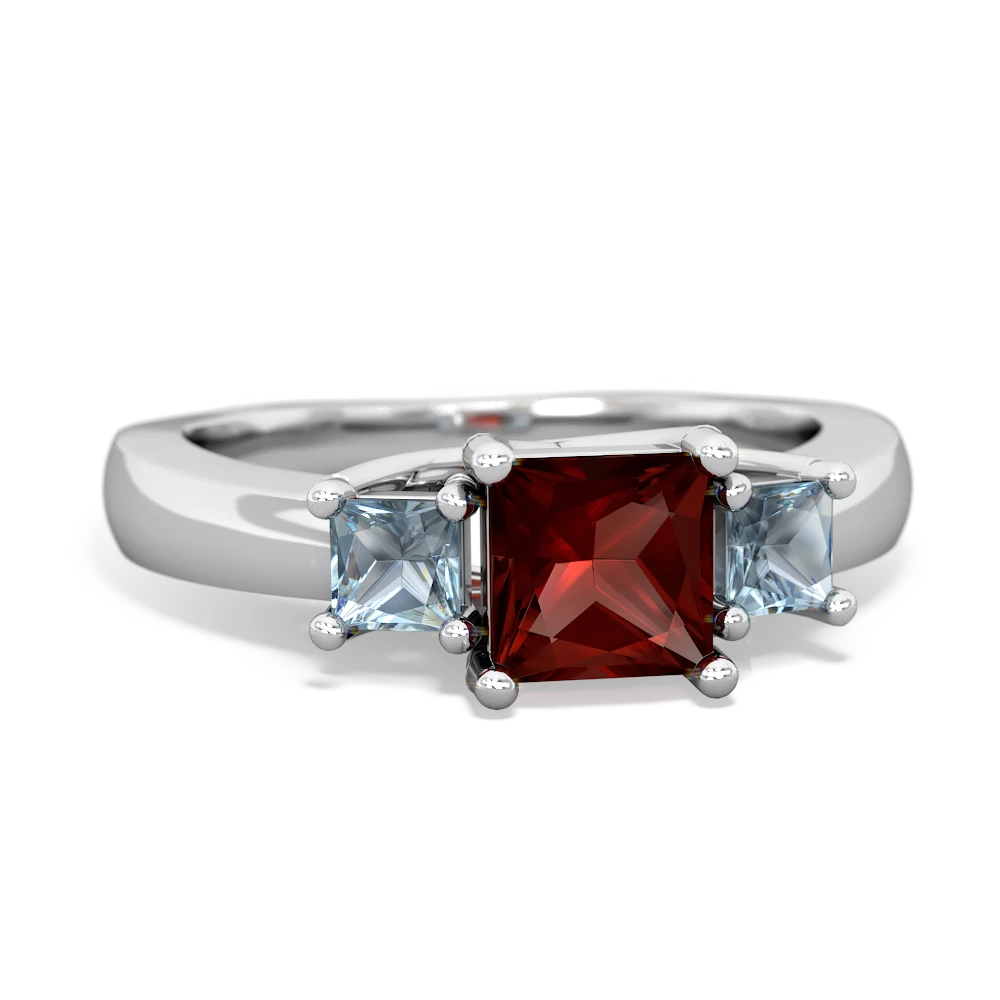 Garnet Three Stone Trellis 14K White Gold ring R4015