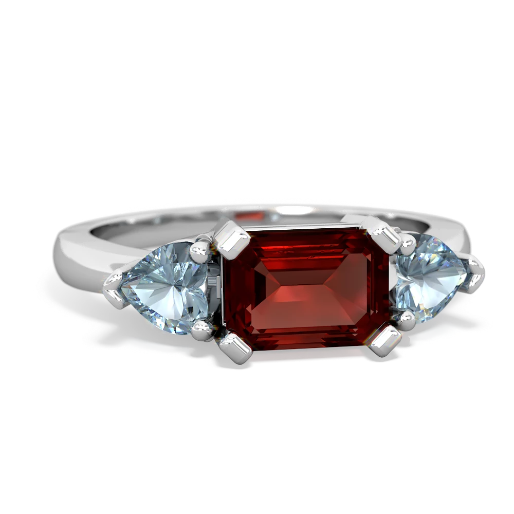 Garnet Three Stone 14K White Gold ring R5235