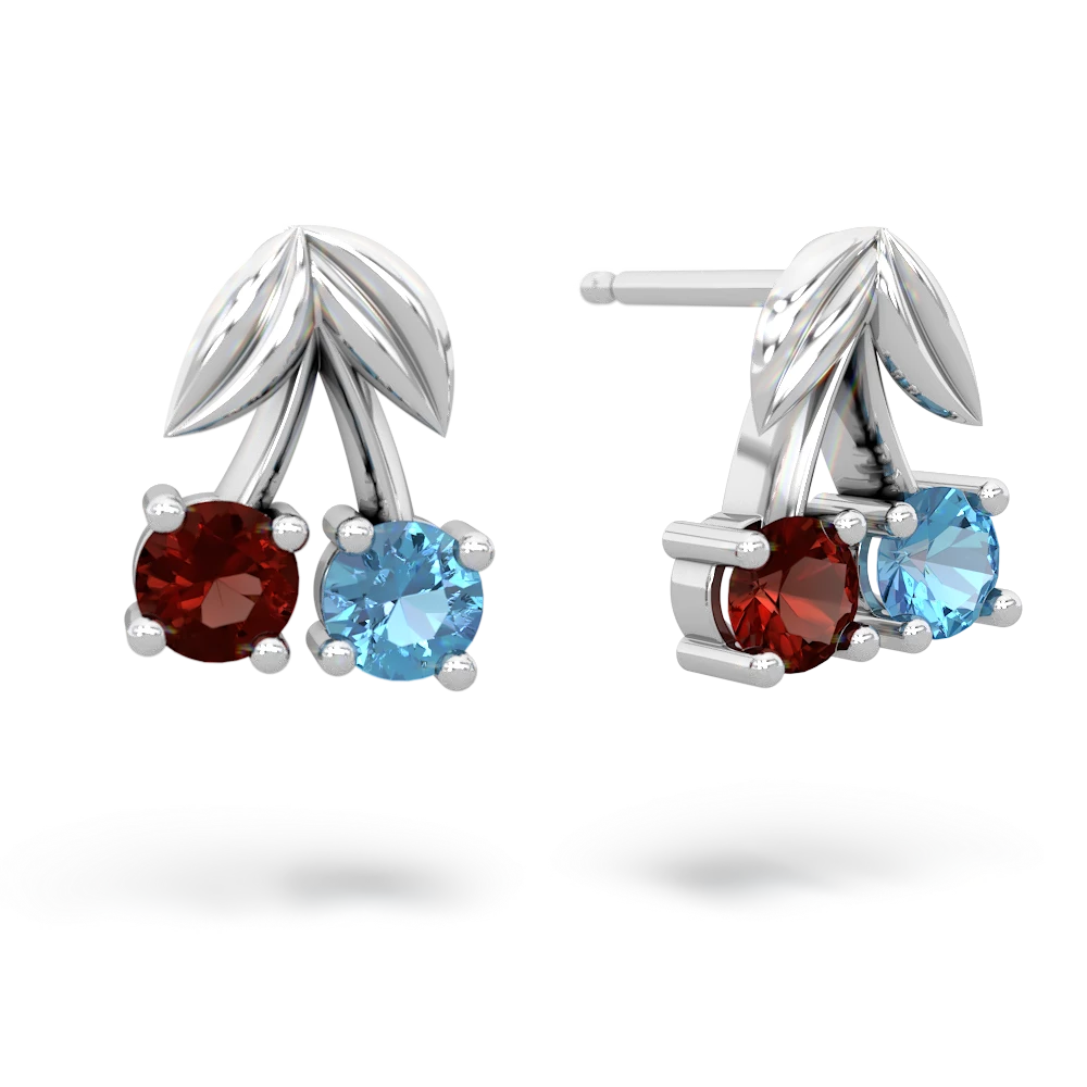 Garnet Sweet Cherries 14K White Gold earrings E7001