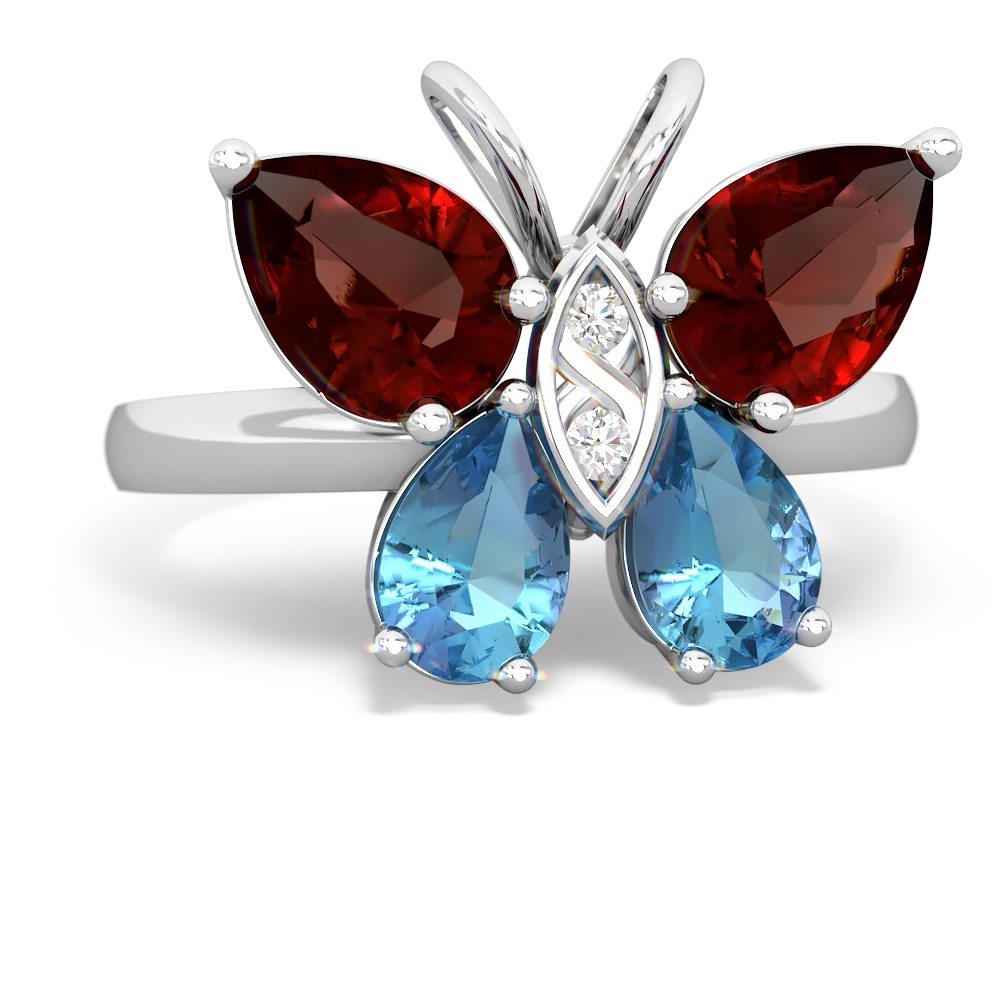 Garnet Butterfly 14K White Gold ring R2215