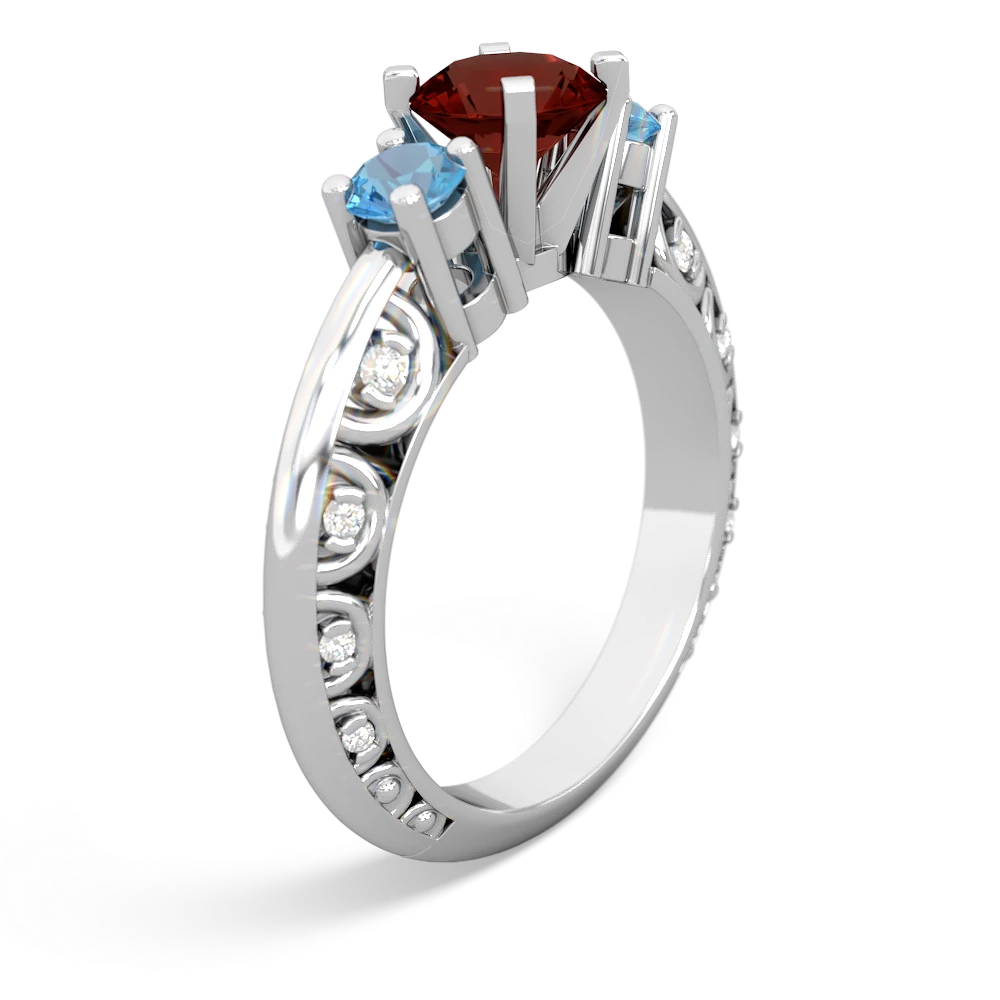 Garnet Art Deco Eternal Embrace Engagement 14K White Gold ring C2003