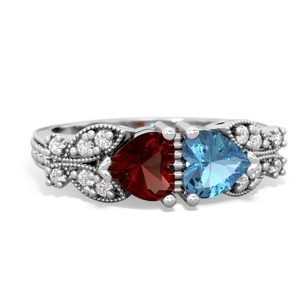 Garnet Diamond Butterflies 14K White Gold ring R5601