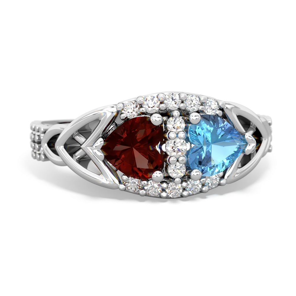 Garnet Sparkling Celtic Knot 14K White Gold ring R2645