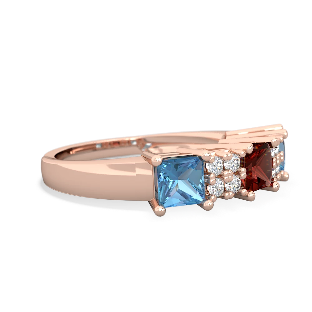 Garnet Three Stone Diamond Cluster 14K Rose Gold ring R2592