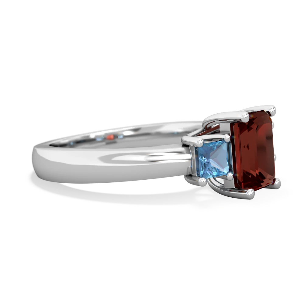 Garnet Three Stone Emerald-Cut Trellis 14K White Gold ring R4021