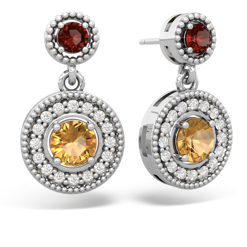 Garnet Halo Dangle 14K White Gold earrings E5319