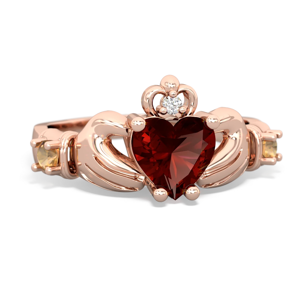 Garnet Claddagh Keepsake 14K Rose Gold ring R5245