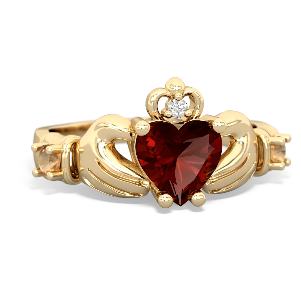 Garnet Claddagh Keepsake 14K Yellow Gold ring R5245