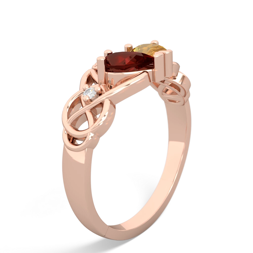 Garnet 'One Heart' Celtic Knot Claddagh 14K Rose Gold ring R5322