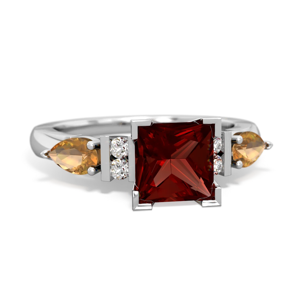 Garnet 6Mm Princess Eternal Embrace Engagement 14K White Gold ring C2002