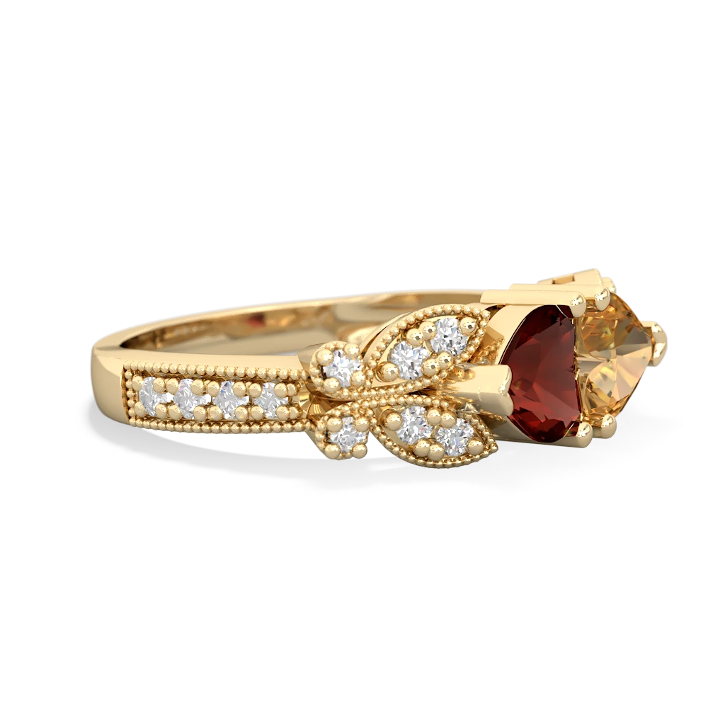 Garnet Diamond Butterflies 14K Yellow Gold ring R5601