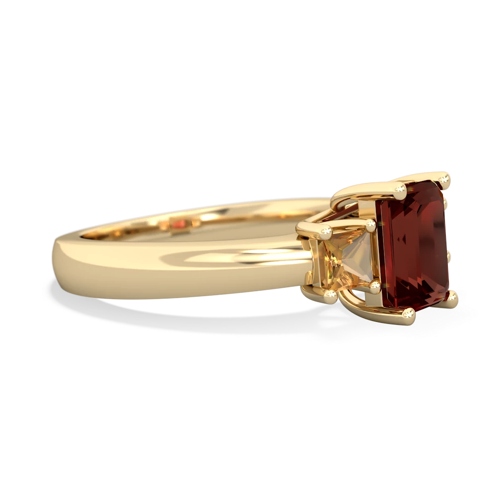 Garnet Three Stone Emerald-Cut Trellis 14K Yellow Gold ring R4021