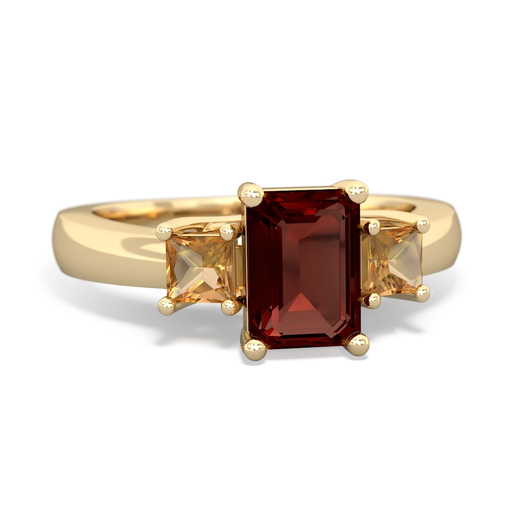 Garnet Three Stone Emerald-Cut Trellis 14K Yellow Gold ring R4021