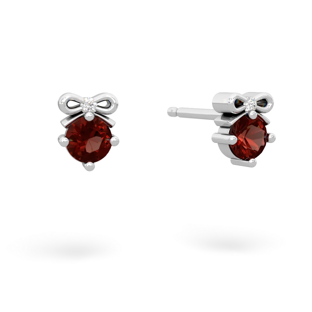 Garnet Diamond Bows 14K White Gold earrings E7002