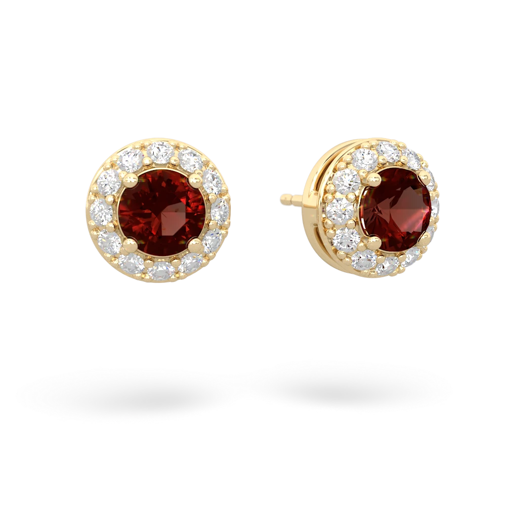 Garnet Diamond Halo 14K Yellow Gold earrings E5370