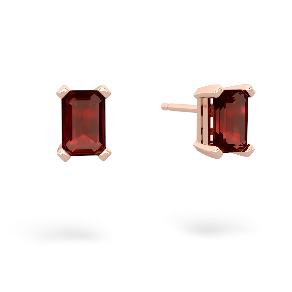 Garnet 6X4mm Emerald-Cut Stud 14K Rose Gold earrings E1855